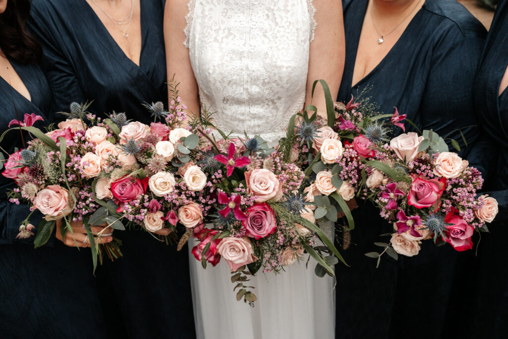 colourful bridal bouquets in pink and green